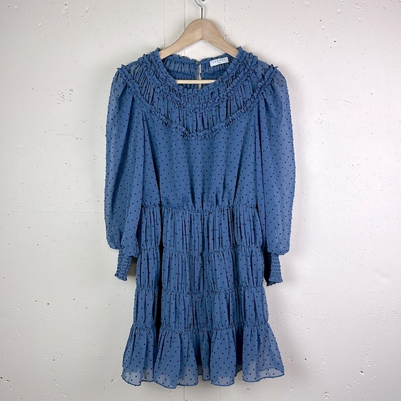 Sandro Paris Swiss Dot Ruffle Smocked Cuff Mini Dress - Picture 2 of 9